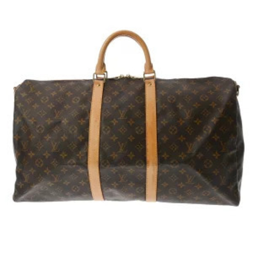Louis Vuitton Monogram Keepall Bandouliere Canvas Travel Bag Brown
